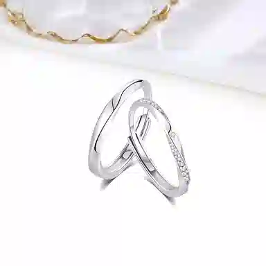 迎百宝 莫比乌斯 好运 爱意无限经典素圈镶锆石可调节对戒 轻奢优雅气质百搭约会告白示爱 合金 戒指 男女同款情侣款