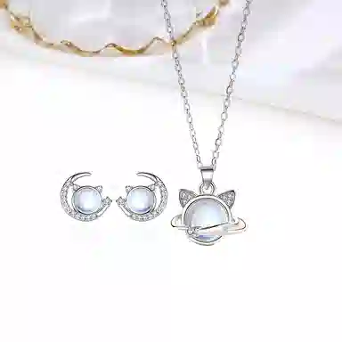 迎百宝 星球猫咪系列 浪漫星空好运招财猫梦幻可爱精致高级感 修饰脸型气质仙气套装 合金 耳钉 男女同款情侣款