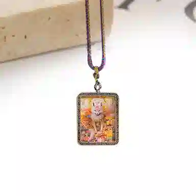 迎百宝 九尾狐 新中式藏式国潮风唐卡手绘守护神 本命年转运招桃花发财上岸纪念礼 合金 项链 男女同款情侣款