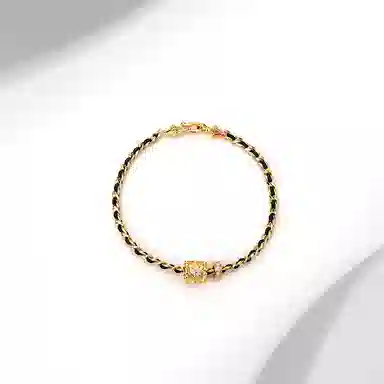 迎百宝 小蛮腰路路通 好运 遇见幸运四叶草高级感黑金配色编织手绳  约会告白纪念示爱精致时尚蛇年本命转运手链 男女同款情侣款