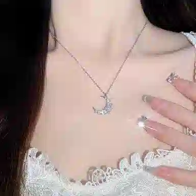 迎百宝 星月与你 心月冷淡风小众气质心形弯月简约百搭时尚精致锁骨链 合金 项链 男女同款情侣款