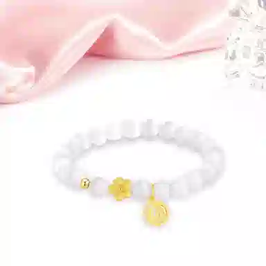 迎百宝 春日来信 桃花朵朵新中式国潮风少女心福牌转运  猫眼石 招财纳福闺蜜同款一眼心动梦幻高级感百搭玉石手串 女款