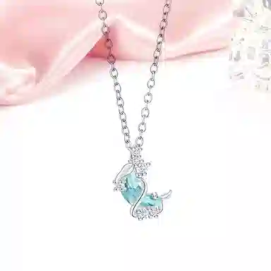 迎百宝 灵蛇伴月 好运梦幻星月蛇海蓝色锁骨链蛇年本命生肖守护精致百搭高级感约会告白示爱 合金 项链 女款