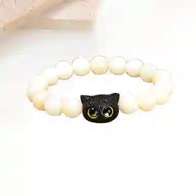 迎百宝 招财猫咪  白玉菩提 新中式国风绕指柔盘玩手串 民族风复古文艺可爱高级感 吉祥如意福气满满手饰 男女同款情侣款