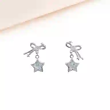 迎百宝 星语星愿灵动闪耀轻奢气质设计感星星蝴蝶结流苏 合金 耳环 男女同款情侣款