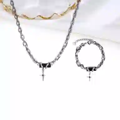 迎百宝 星河萦绕十字架 中性冷淡风嘻哈潮流时尚 幸运星星流苏 琉璃 项链 男女同款情侣款