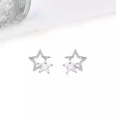 迎百宝 星河璀璨 通勤镂空星星 小众设计双子星梦幻仙气灵动闪耀镶嵌锆石无耳洞耳夹 耳钉 通用