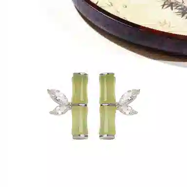 迎百宝 玉竹新中式国潮风高级感嫩绿色竹节轻奢设计感 节节高升好运连连事业学业上岸 合金 耳钉 男女同款情侣款