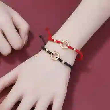 迎百宝 纳福平安扣显白转运珠同心圆平安顺遂招财纳福新中式国潮风悟空乾坤圈高级感编织可调节手绳 合金 手链 男女同款情侣款