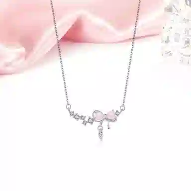 迎百宝 爆闪微笑蝴蝶结 梦幻甜美可爱浪漫约会告白温柔少女心灵动闪耀甜妹在逃公主气质百搭 合金 项链 男女同款情侣款