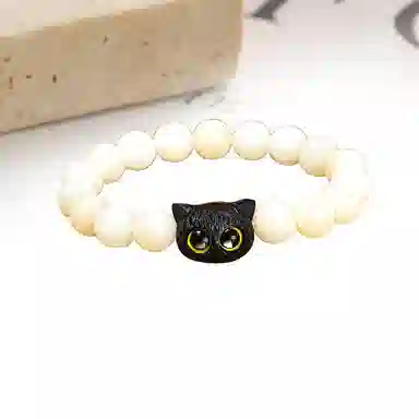 迎百宝 招财猫咪  白玉菩提 新中式国风绕指柔盘玩手串 民族风复古文艺可爱高级感 吉祥如意福气满满手饰 男女同款情侣款