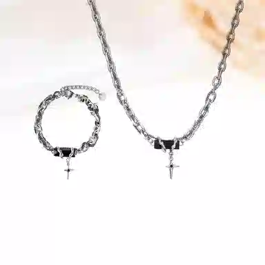迎百宝 星河萦绕十字架 中性冷淡风嘻哈潮流时尚 幸运星星流苏 琉璃 项链 男女同款情侣款