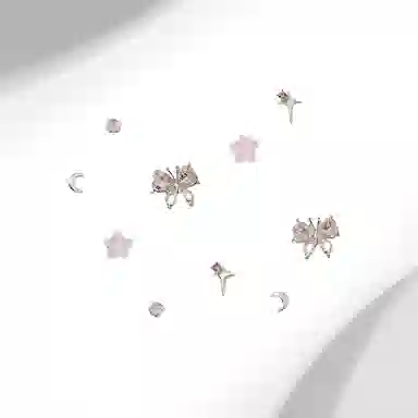 迎百宝 在逃公主星月伴蝶 甜美优雅高级感浅梦粉一周不重样六件套 灵动爆闪气质 合金 耳钉 男女同款情侣款
