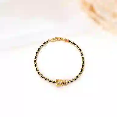 迎百宝 小蛮腰路路通 好运 遇见幸运四叶草高级感黑金配色编织手绳  约会告白纪念示爱精致时尚蛇年本命转运手链 男女同款情侣款