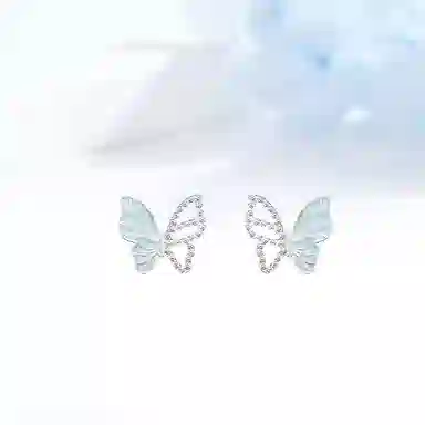 迎百宝 薄荷曼波 滴胶工艺翩翩起舞气质优雅高级感镂空小巧精致清新甜美蝴蝶 耳钉 男女同款情侣款 薄荷绿