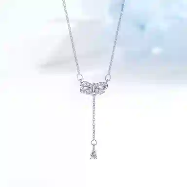 迎百宝 蝴蝶结 仙气灵动少女感流苏精致闪耀氛围感锆石 小众设计甜美浪漫公主风温柔气质修饰脸型 通勤约会甜蜜饰爱项链 女款
