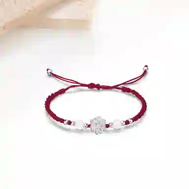 迎百宝 新中式好运莲花转运珠 小众设计感立精致手工编织复古国风织物显白高级感可调节 合金 手链 男女同款情侣款