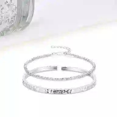 迎百宝 岁岁平安 轻奢气质闪耀碎碎冰高级感叠戴套装合金手镯 新中式国潮风可调节手链组合 女款