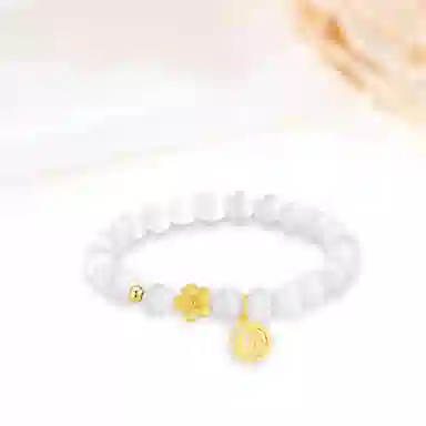 迎百宝 春日来信 桃花朵朵新中式国潮风少女心福牌转运  猫眼石 招财纳福闺蜜同款一眼心动梦幻高级感百搭玉石手串 女款