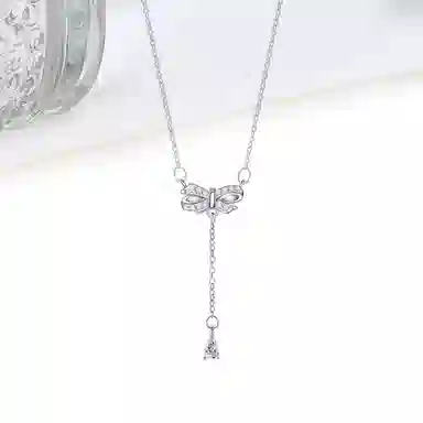 迎百宝 蝴蝶结 仙气灵动少女感流苏精致闪耀氛围感锆石 小众设计甜美浪漫公主风温柔气质修饰脸型 通勤约会甜蜜饰爱项链 女款