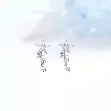 迎百宝 星河璀璨 通勤镂空星星 小众设计双子星梦幻仙气灵动闪耀镶嵌锆石无耳洞耳夹 耳钉 通用