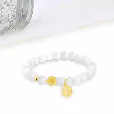 迎百宝 春日来信 桃花朵朵新中式国潮风少女心福牌转运  猫眼石 招财纳福闺蜜同款一眼心动梦幻高级感百搭玉石手串 女款