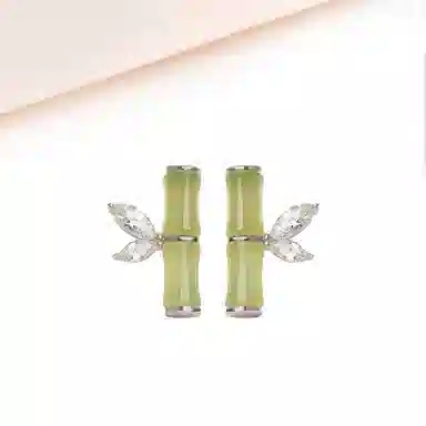 迎百宝 玉竹新中式国潮风高级感嫩绿色竹节轻奢设计感 节节高升好运连连事业学业上岸 合金 耳钉 男女同款情侣款