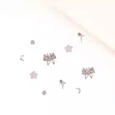 迎百宝 在逃公主星月伴蝶 甜美优雅高级感浅梦粉一周不重样六件套 灵动爆闪气质 合金 耳钉 男女同款情侣款