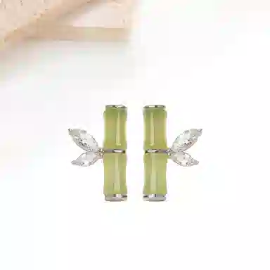 迎百宝 玉竹新中式国潮风高级感嫩绿色竹节轻奢设计感 节节高升好运连连事业学业上岸 合金 耳钉 男女同款情侣款