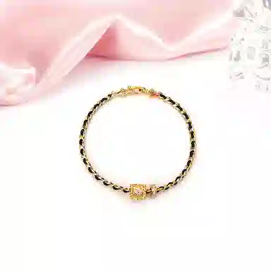 迎百宝 小蛮腰路路通 好运 遇见幸运四叶草高级感黑金配色编织手绳  约会告白纪念示爱精致时尚蛇年本命转运手链 男女同款情侣款