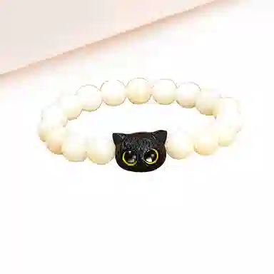 迎百宝 招财猫咪  白玉菩提 新中式国风绕指柔盘玩手串 民族风复古文艺可爱高级感 吉祥如意福气满满手饰 男女同款情侣款