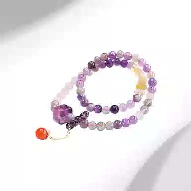迎百宝 九紫离火 好运新中式国潮学业事业上岸 本命年智慧转运珠显白紫 优雅高级感双圈叠戴 水晶 手串 男女同款情侣款