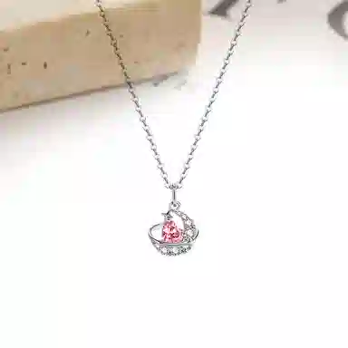 迎百宝 心月相伴 心钻伴月轻奢高级感甜美小众设计感闪耀迷人小众气质优雅浪漫月亮爱心锁骨链 合金 项链 女款