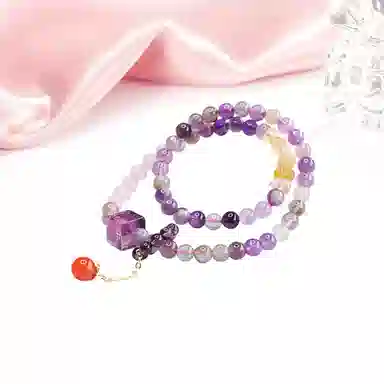 迎百宝 九紫离火 好运新中式国潮学业事业上岸 本命年智慧转运珠显白紫 优雅高级感双圈叠戴 水晶 手串 男女同款情侣款