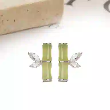 迎百宝 玉竹新中式国潮风高级感嫩绿色竹节轻奢设计感 节节高升好运连连事业学业上岸 合金 耳钉 男女同款情侣款