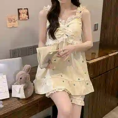 好福份 带胸垫简约可爱温柔满印睡衣套装 女款