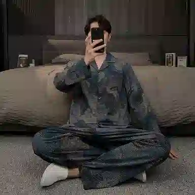 好福份 牛仔蓝调睡衣长袖长裤 男款