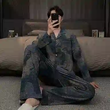 好福份 牛仔蓝调睡衣长袖长裤 男款