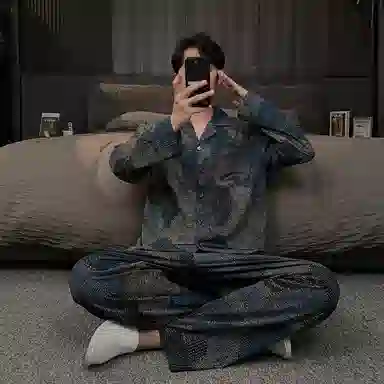 好福份 牛仔蓝调睡衣长袖长裤 男款