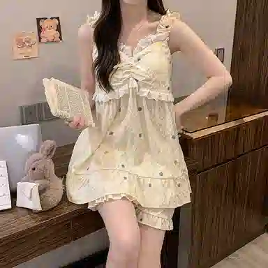 好福份 带胸垫简约可爱温柔满印睡衣套装 女款