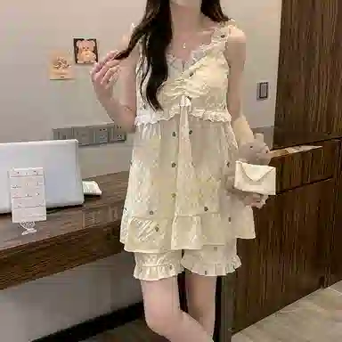 好福份 带胸垫简约可爱温柔满印睡衣套装 女款