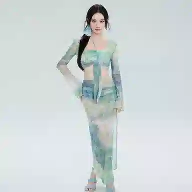 轻迎 合身薄款长袖泳衣套装 女款