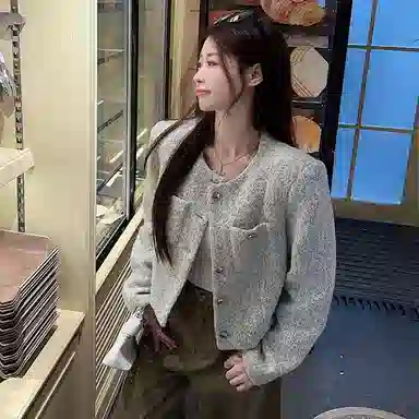 轻迎 法式小香风粗花呢短款外套高级感气质夹棉上衣夹克 女款