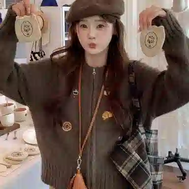 轻迎 韩系时尚复古高级感慵懒宽松卡通动漫长袖通勤开衫外套针织衫 女款