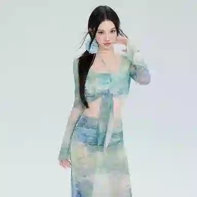 轻迎 合身薄款长袖泳衣套装 女款