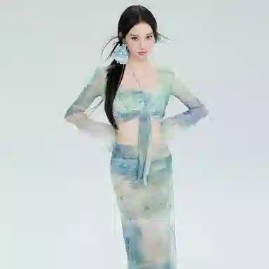 轻迎 合身薄款长袖泳衣套装 女款