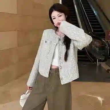 轻迎 法式小香风粗花呢短款外套高级感气质夹棉上衣夹克 女款