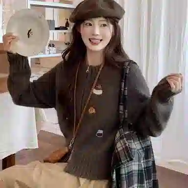 轻迎 韩系时尚复古高级感慵懒宽松卡通动漫长袖通勤开衫外套针织衫 女款