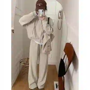 轻迎 韩系加绒立领卫衣慵懒宽松设计感卫裤两件套潮休闲套装 女款