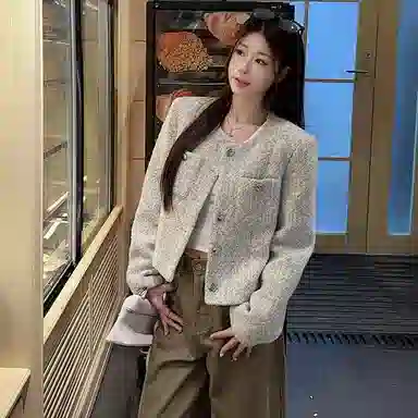 轻迎 法式小香风粗花呢短款外套高级感气质夹棉上衣夹克 女款